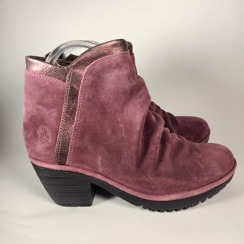 FLY LONDON Women's Wynn Ankle Boots Size 7 EU 38 Burgundy Wine Suede - Picture 11 of 12